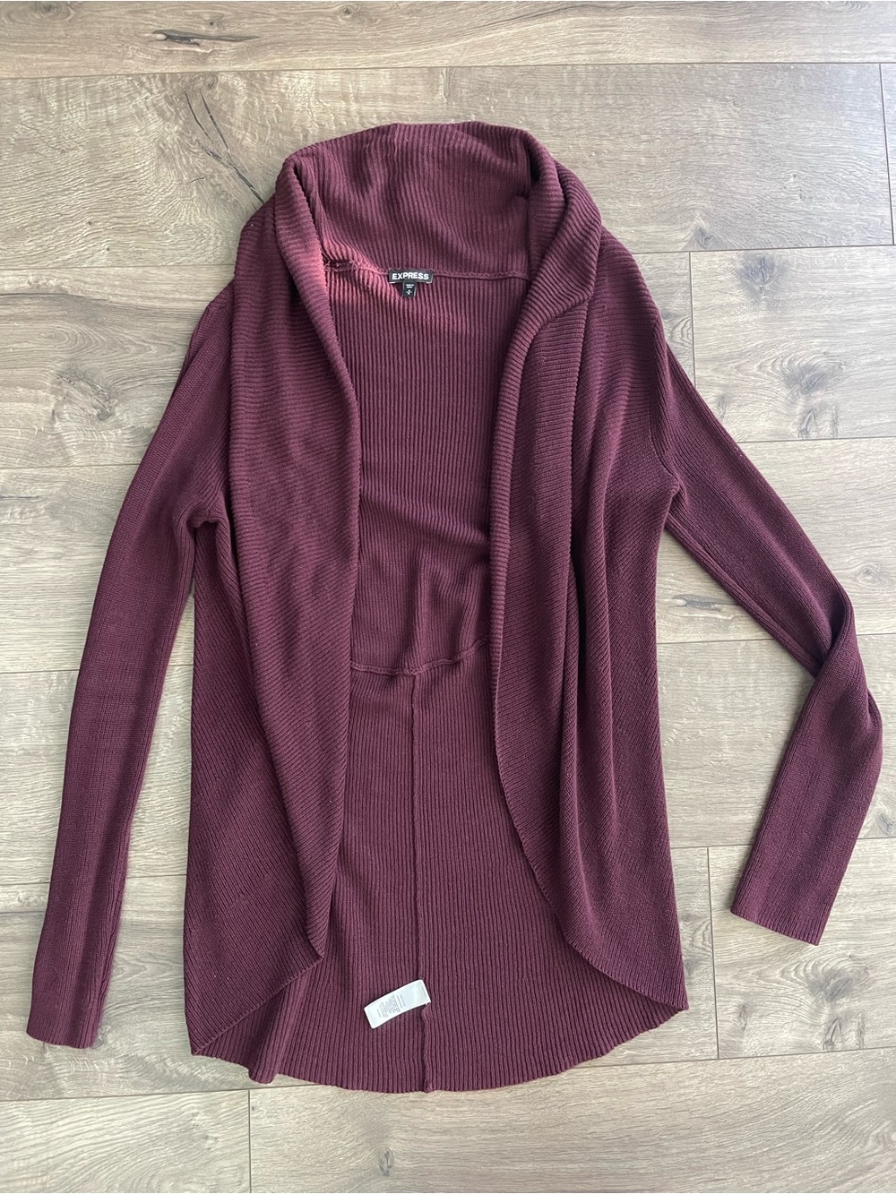 Express Burgundy Open-Front Shawl Collar Cardigan